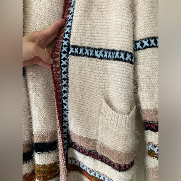 BOHO Hooded Long Open Cardigan Jacket Medium Knit Cozy Soft hippie Y2K - Picture 3 of 6